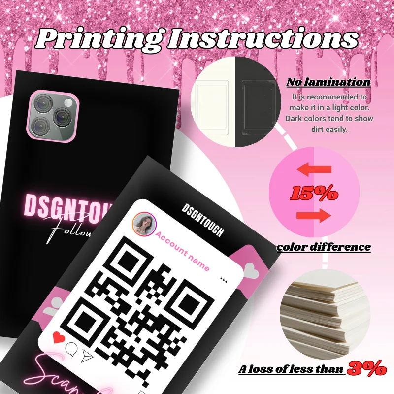 전문가 네트워킹을 위한 QR 명함, 모던한 블랙&핑크 스마트폰 카메라 디자인, 무료 디자인 서비스 제공