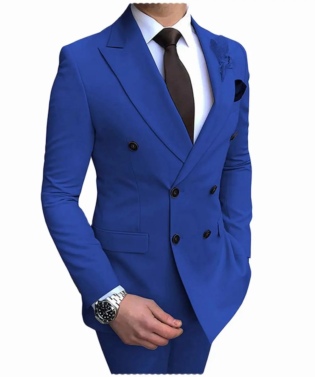 Costume homme 3 pièces bleu poussière, coupe ajustée, revers cranté, droit, 1 bouton, pour mariage/plage/galas