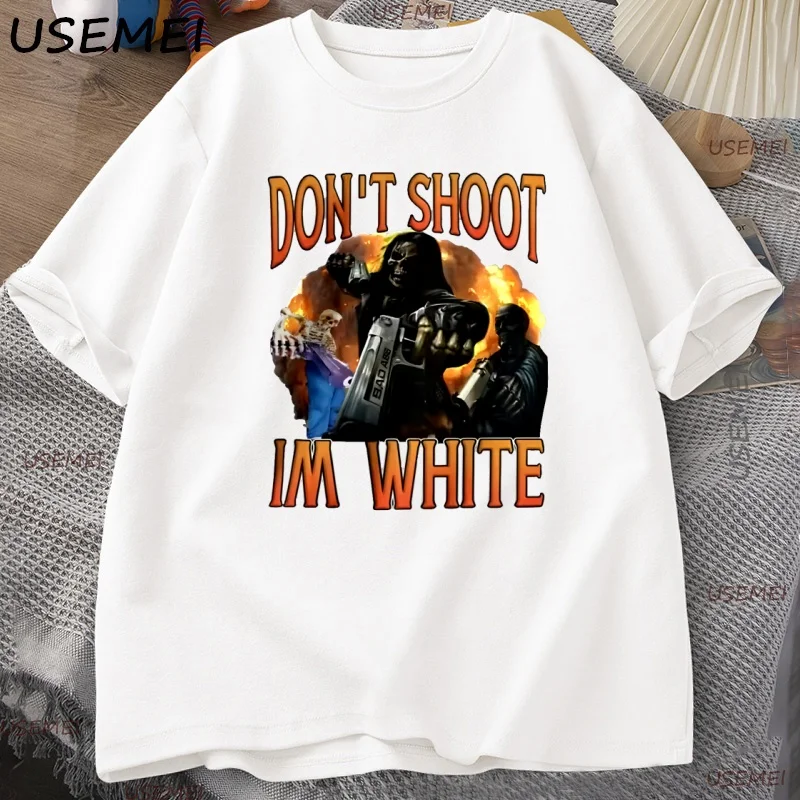Playful Don't Shoot Graphic Unisex Vintage T-Shirt – Casual Humor Short Sleeve Streetwear Tee