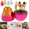 6Pcs Colorful Dinnerware Set with Egg Shaped Case Stainless Steel Cutlery Dinner Set Knife Fork Silverware Set Kitchen Tableware 1