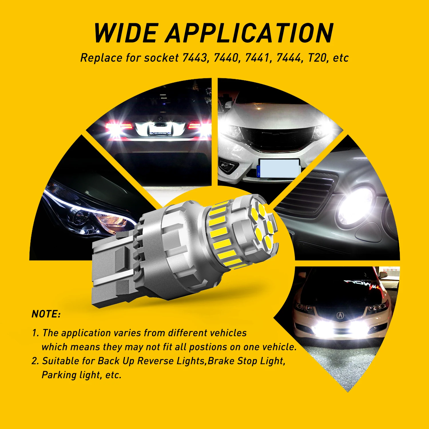 AUXITO 7443 7440 LED , BMW Lada Kalina W21W WY21W DRL  ȭƮ  Ʈ, T20 W21/5W, 12V Canbus 6500K, 2 