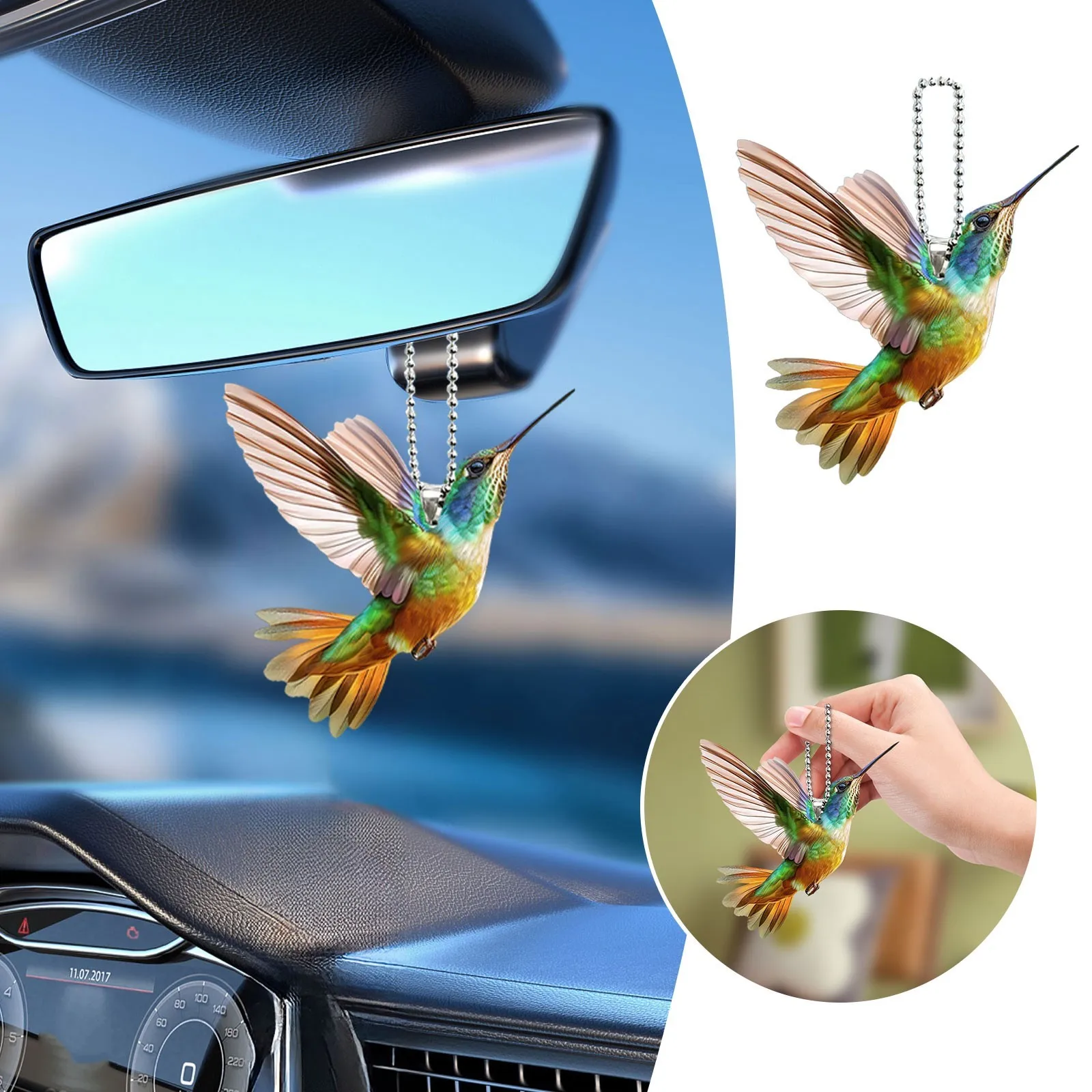 Hummingbird Acrylic 2D Pendant Home Decorative Window Car Interior Hanging Catch The Sun Window Decoration Bag Key Pendant 3
