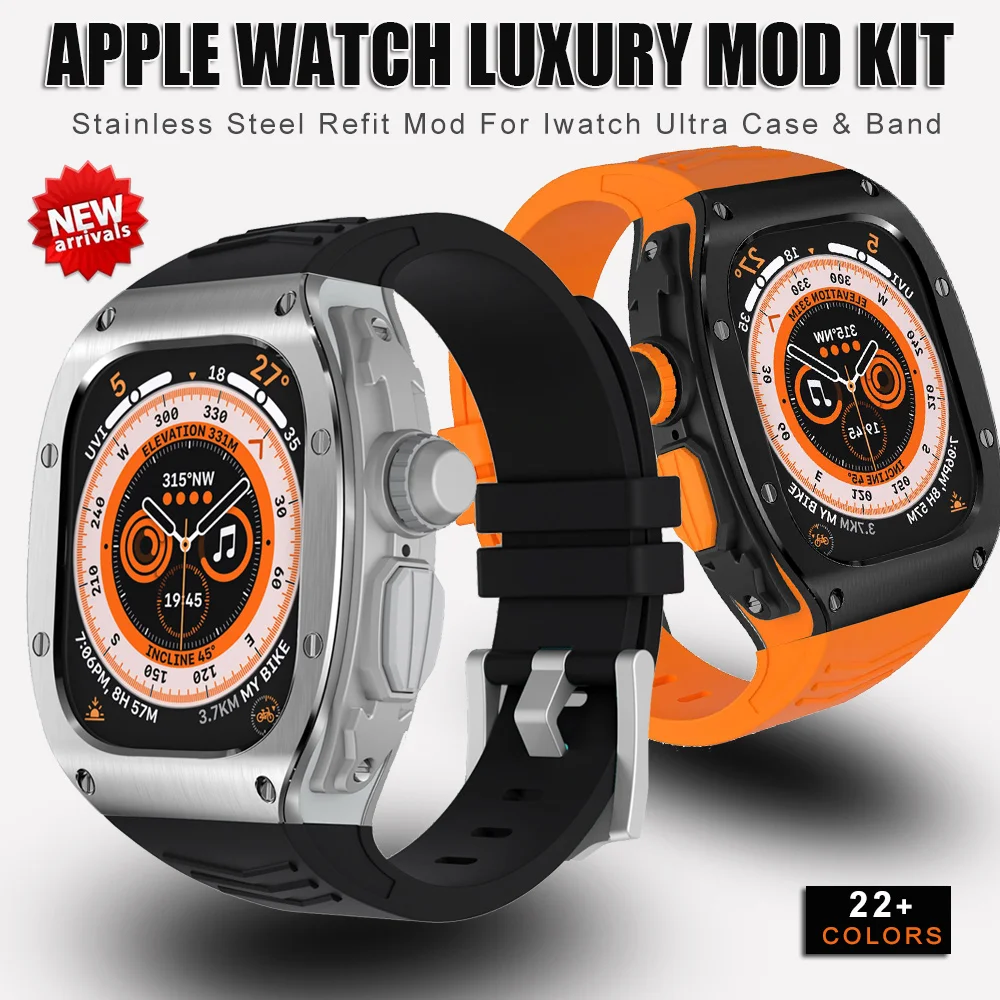 애플 워치용 고급 금속 케이스 수정 키트, 울트라 밴드 49mm 스테인레스 스틸 케이스, IWatch 시리즈 울트라 49mm 실리콘 스트랩