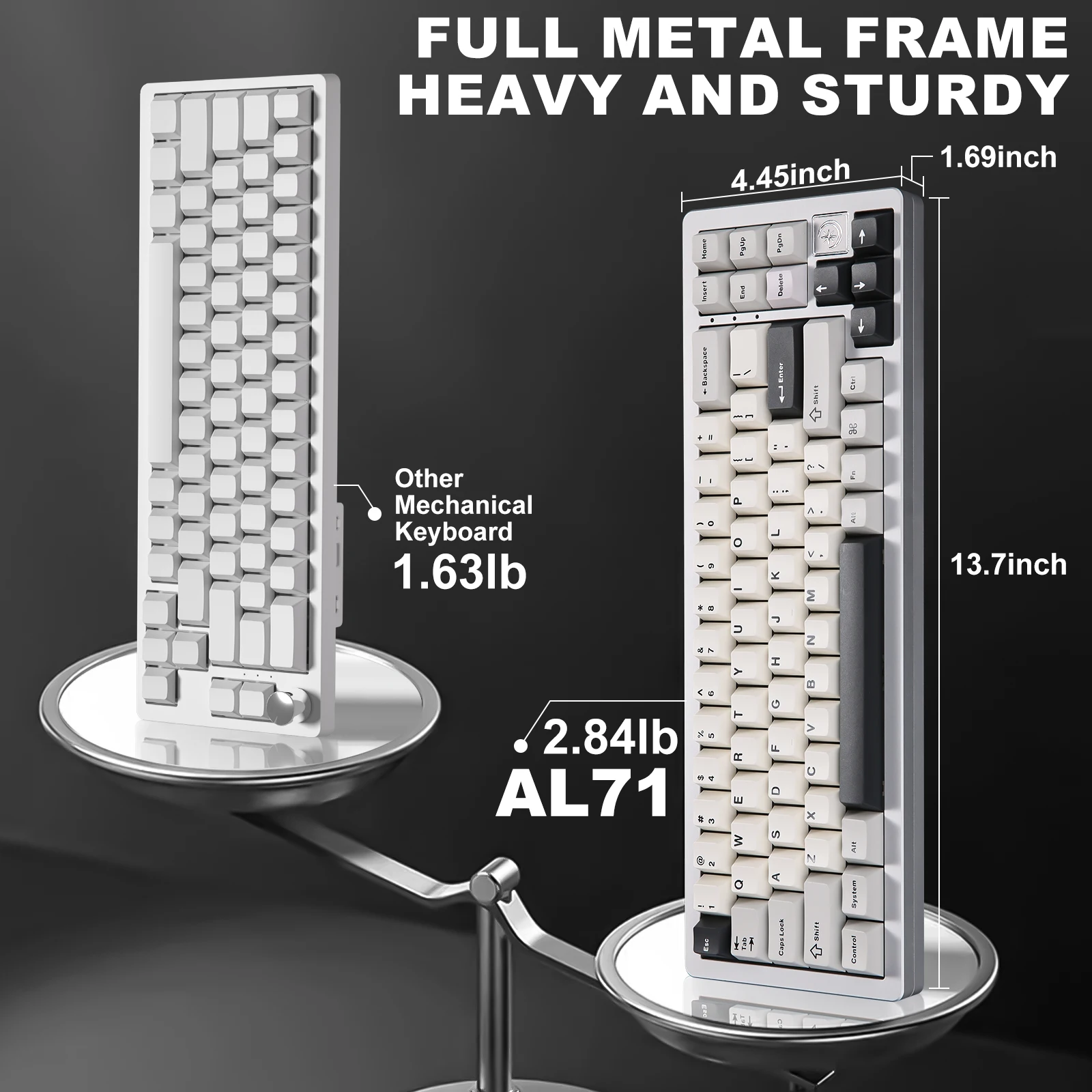 YUNZII AL71 biały 68% 71 klucz pełny CNC aluminiowa uszczelka wymienialna na gorąco 2.4GHz bezprzewodowy mechaniczna klawiatura do gier przewodowy BT5.0/USB-C