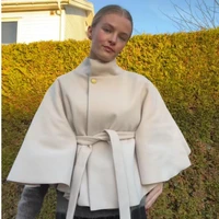 PRINTKAOIR Women's Poncho Coats Vintage Stand Collar Belt Button Lace Up Full Sleeve Overcoat Female Autumn New Lady Streetwears 4