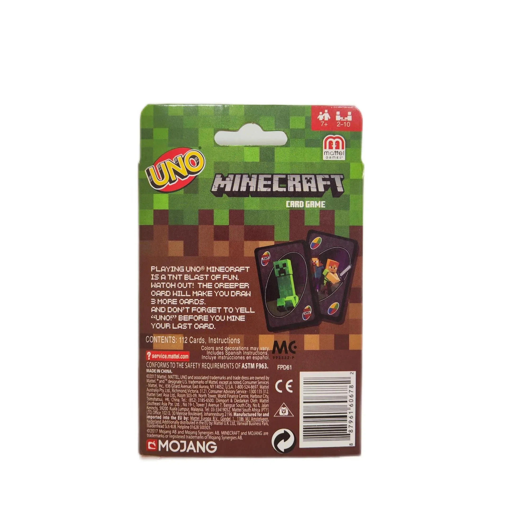 بيع جديد MINECRAFT World Home Entertainment المحمولة الكلاسيكية UNO سوليتير Uno النحاس ورقة أرواق لعب اللعب هدايا عيد الميلاد 2