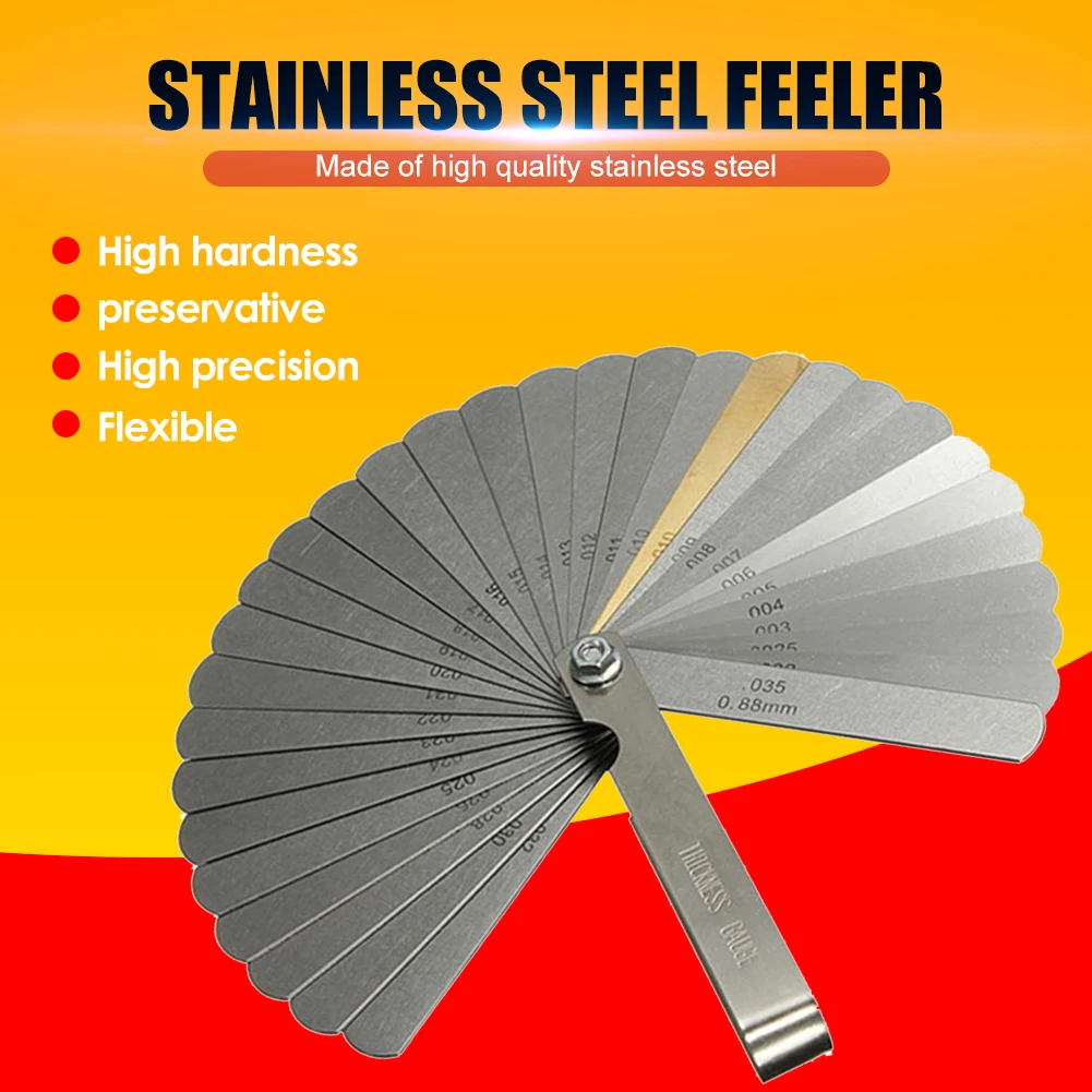 Feeler Gauge Metric Thickness 32 Blades Set Tappet With Brass Gap Measure Tool Range 0.04mm 0.88mm Valve Motorcycle Measurement