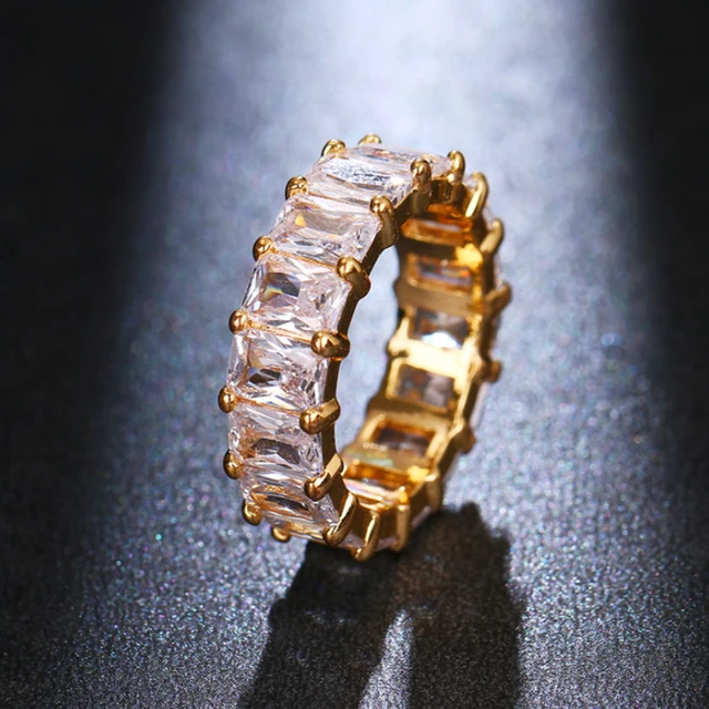 Handmade Eternity Promise Gold Crystal Ring AAA CZ Zirconia Engagement Wedding Band Rings for Women Men Finger Party Jewelry 7