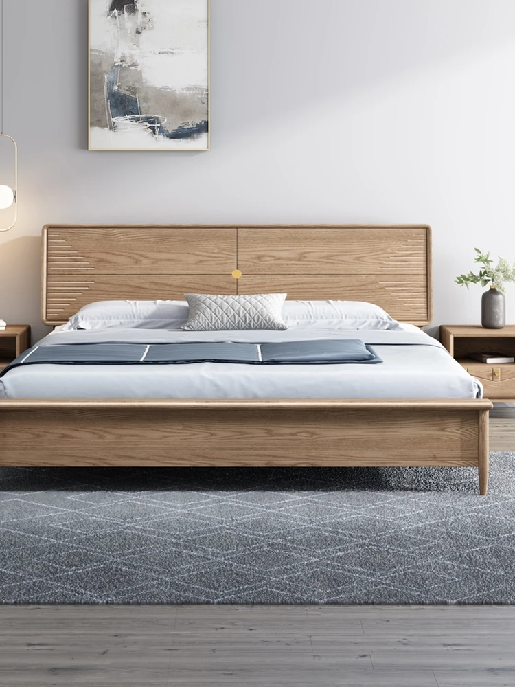 

Ash wood bed, master bedroom 1.8m double bed, modern simple light luxury 1.5 Nordic style high box storage bed
