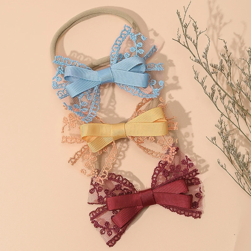 

Double Bows Headband Baby Girl Lace Bands Kid Ribbon Headbands Nylon Hairband Newborn Skinny Bandages 13 Colors Hair Accessories