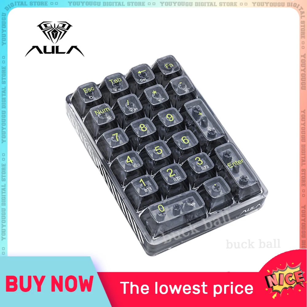 

AULA F21 Numeric Keypad Wireless Bluetooth 3 mode 21Keys RGB Backlight Transparent Numeric Mechanical Keyboard Gaming Number Pad