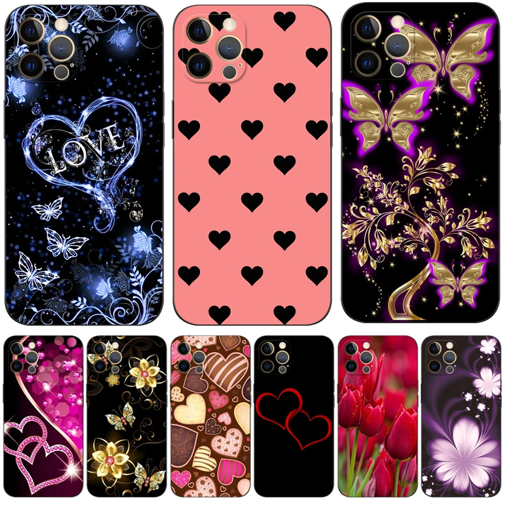 Per Iphone 12 Custodia Per Iphone 12 Mini 12 Pro Max Cover Per Apple Iphone12 12Pro Bumper Custodia In Tpu Nero Love Butterfly Valentine
