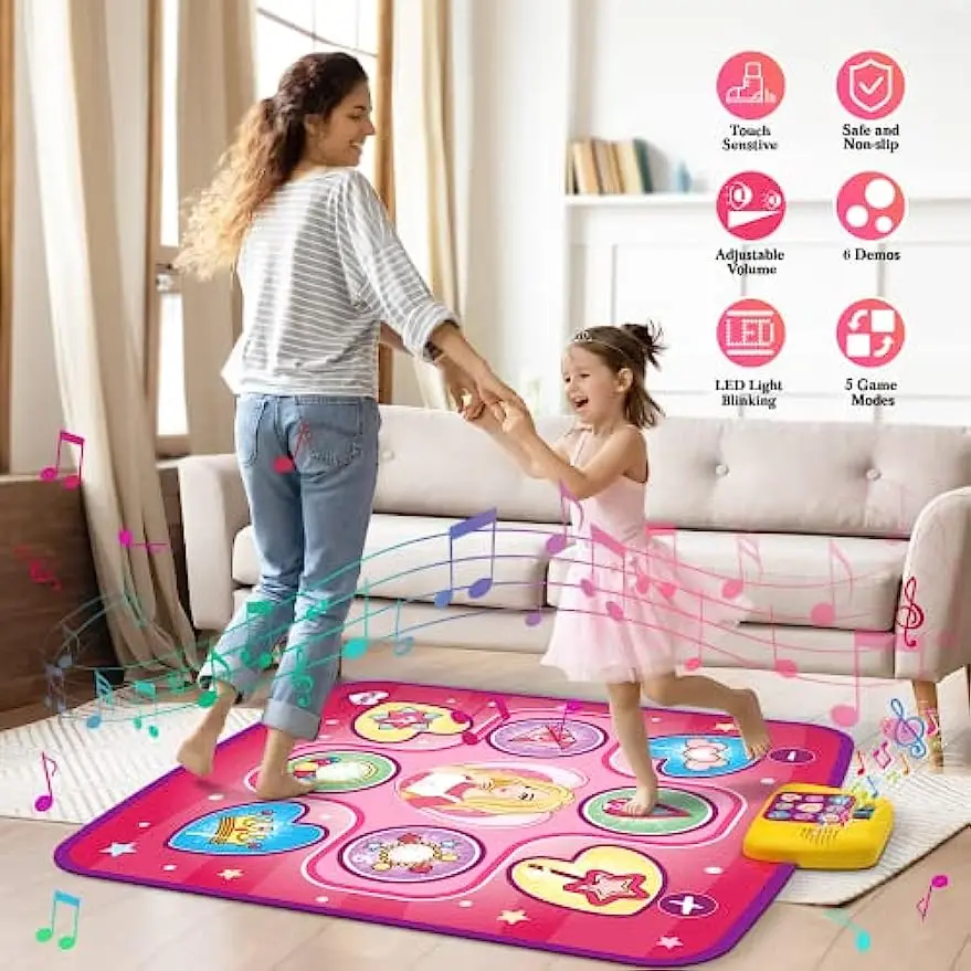 Dance Mat Toys for 3-10 Year Old Girls 5 Game Modes Including 3 Challenge Levels Adjustable Volume Dance Pad with LED Lights