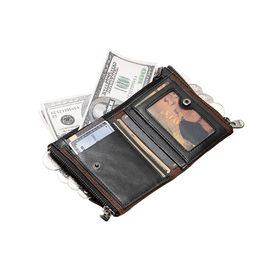 Retro Men's and Women's Large Capacity Multifunctional Anti Magnetic and Anti-theft Brush Leather Wallet