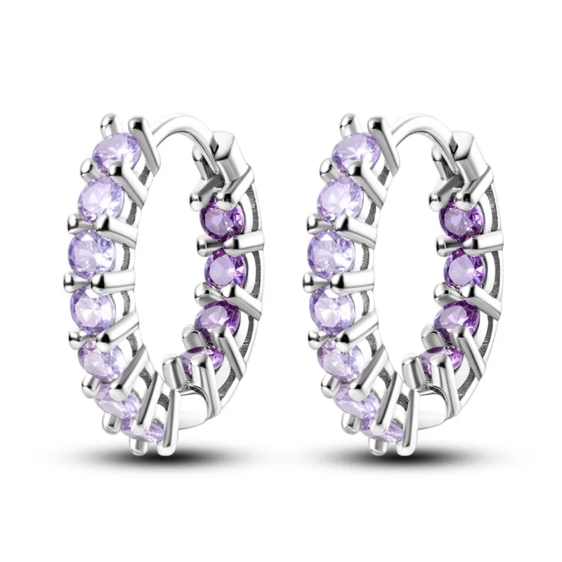 MISEFF Real 925 Sterling Silver Earring Gradual Change Green Blue Colored Zircon Hoop Earrings Engagement Wedding Jewelry Gifts