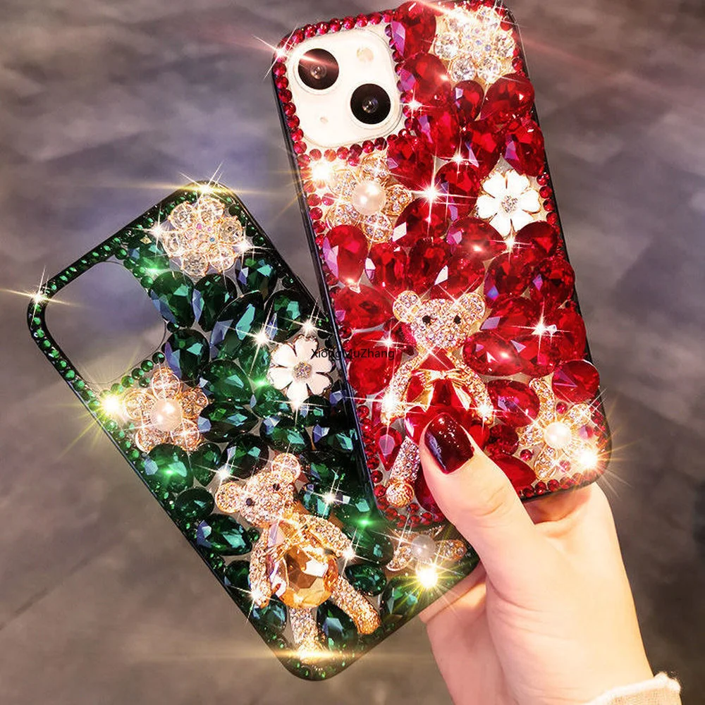 

Luxury Glitter Rhinestone Phone Case Bling Bear Flower Pearl Diamond Cover for Motorola G9 Plus G9 Play G10 G20 G30G50 G100 G200
