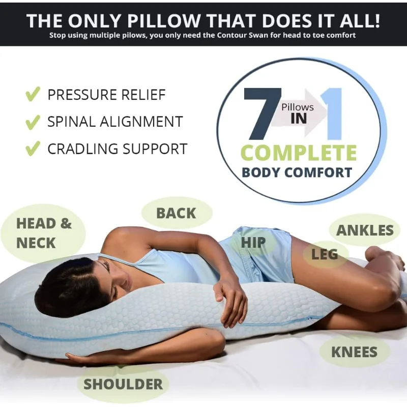 Contour Swan Original Body Pillow, Cozy, Huggable Pillow for Back, Hip,  Knee, and Leg Relief