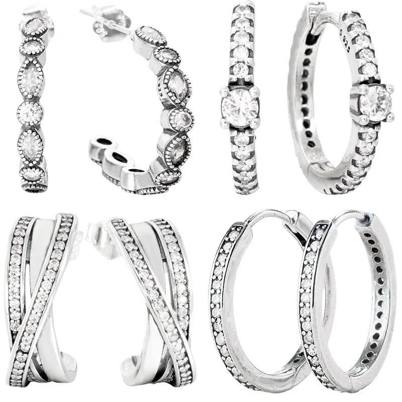 

Женские серьги-кольца из серебра 925 пробы, с фирменными камнями