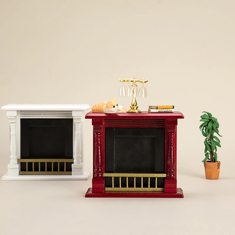 1Pc 1/12 Dollhouse Miniature Fireplace Model Dollhouse Living Room Wooden Furniture Life Scene Decoration Accessories 3