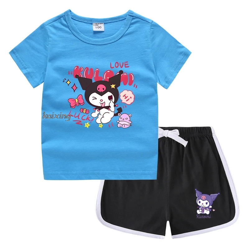 Costume Kuromi Melody pour enfants, joli t-shirt à manches courtes, ensembles de shorts pour filles, tenues sportives pour tout-petits, vêtements pour garçons, 2 pièces