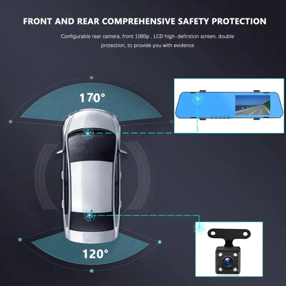 4.3inch 1080P Rearview Mirror Car DVR Ultra-thin Video Recorder Dash Cam for Cars Front Rear View Camera Black Box Car Assecory