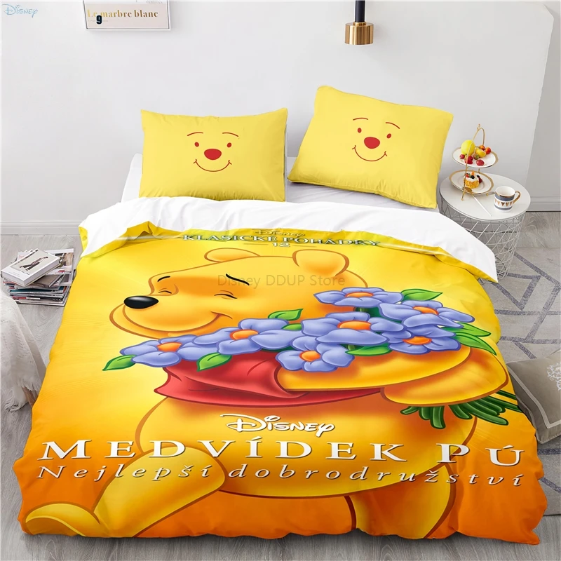 New Disney Cartoon Winnie Pooh Pattern Duvet Cover Set with Pillowcase 3d Bedding Set Single Double Twin Full Queen King Size Bedding Sets hot