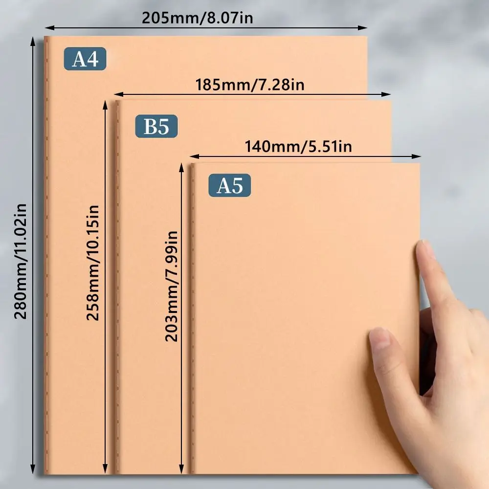 Portable A4/A5/B5 Notebook Kraft Cover Grid/Lined/Blank Notepad Diary Book School student notebook kraft paper sketchbook