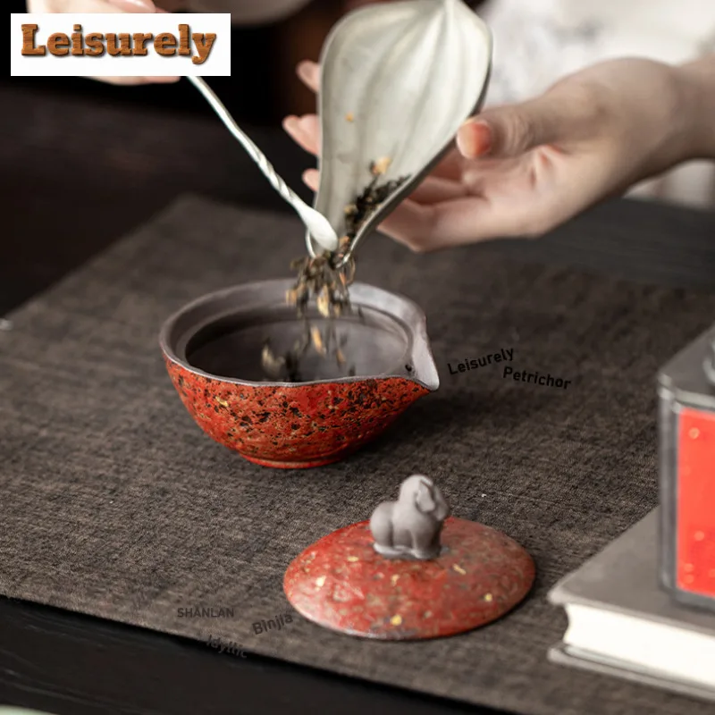 100ml Sprinkle Gold Small Horse Red Teapot Traditional Tea Infuser Pot Tea Making Kettle With Strainer For Tea Craft Accessories