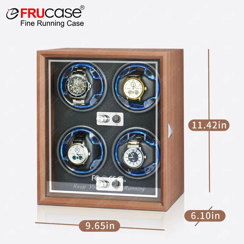 Wooden Watch Winder for Automatic Watches 4 Rolex Box Jewelry Display Collector Storage Wood Grain with Light