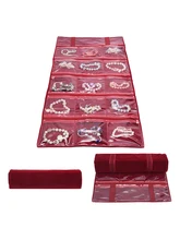  Portable Velvet Jewelry Ring Earrings Storage Roll Bag Travel Carrying Case Transparent Zipper Pouch Pendant Necklace Organizer 