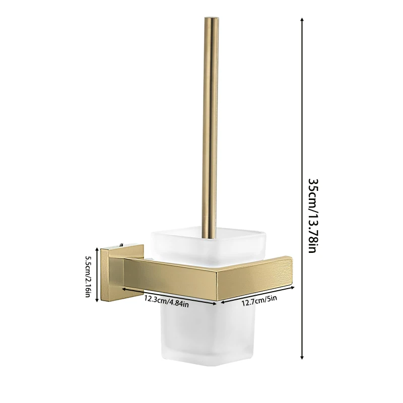 Wall-Mounted Brushed Stainless Steel Toilet Brush with Glass Holder