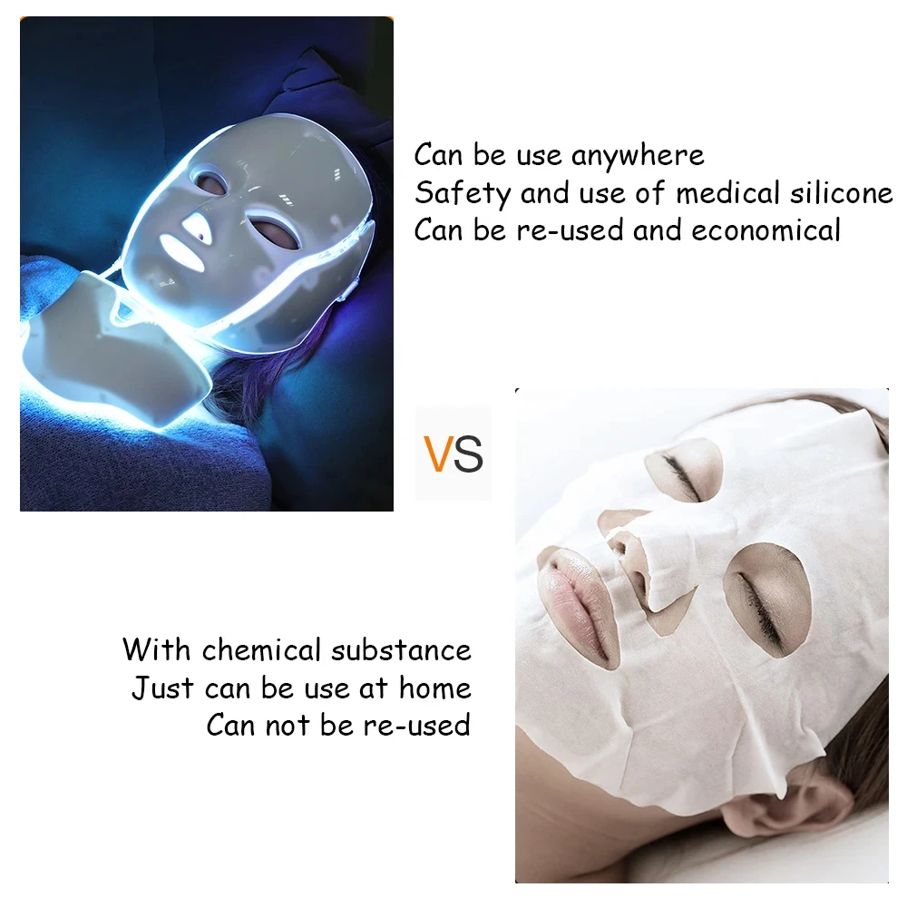 7 Colours LED Light Therapy Mask with Neck Light Therapy Photorejuvenation Facial Lift & Firming Massager Face Skin Care, face mask,led facial mask