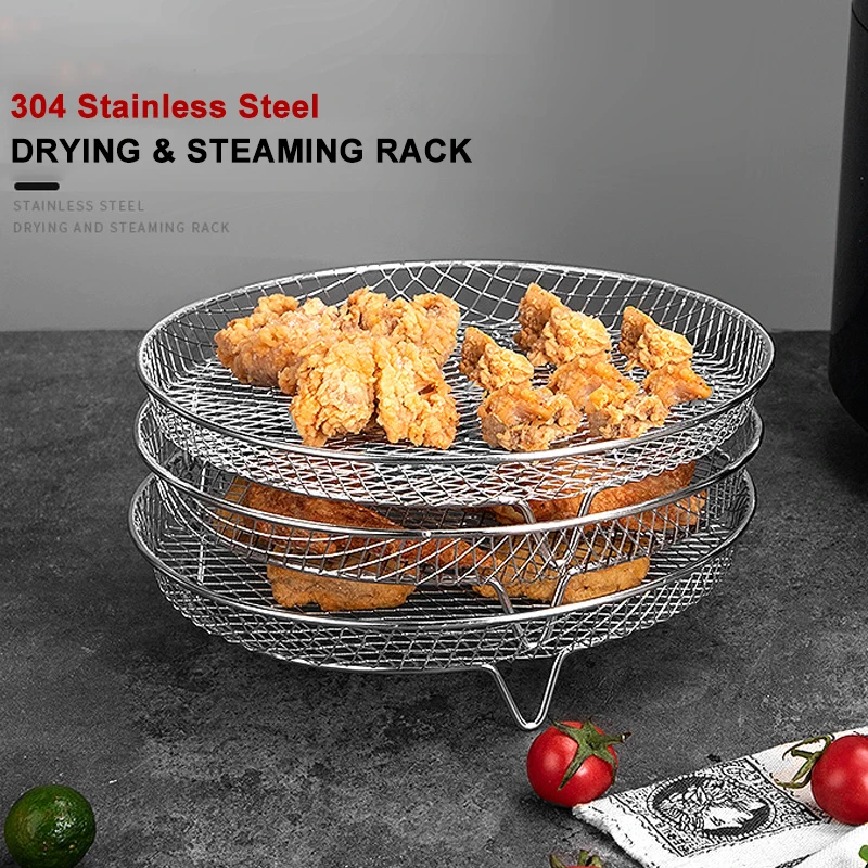 

Drying and Steaming Rack 304 Stainless Steel Three-layer Baking Rack Water Drying Rack Food Frying Basket Air Pot Basket