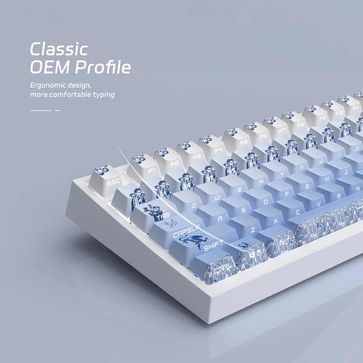 Pbt-teclas Duplas Teclado de Porcelana Azul e Branca Sub de Corante Retroiluminação Lateral para Interruptores mx Teclado Mecânico - Imagem 6