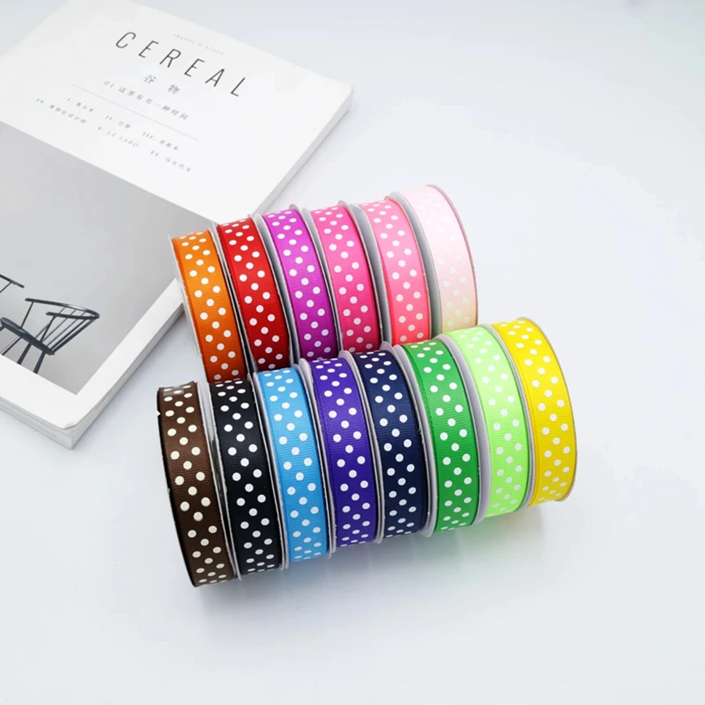 (5-25 Meter/Rolle) 10mm Cartoon Polka Dots Bedrucktes Ripsband Liebliche Spitzen-Serienbänder