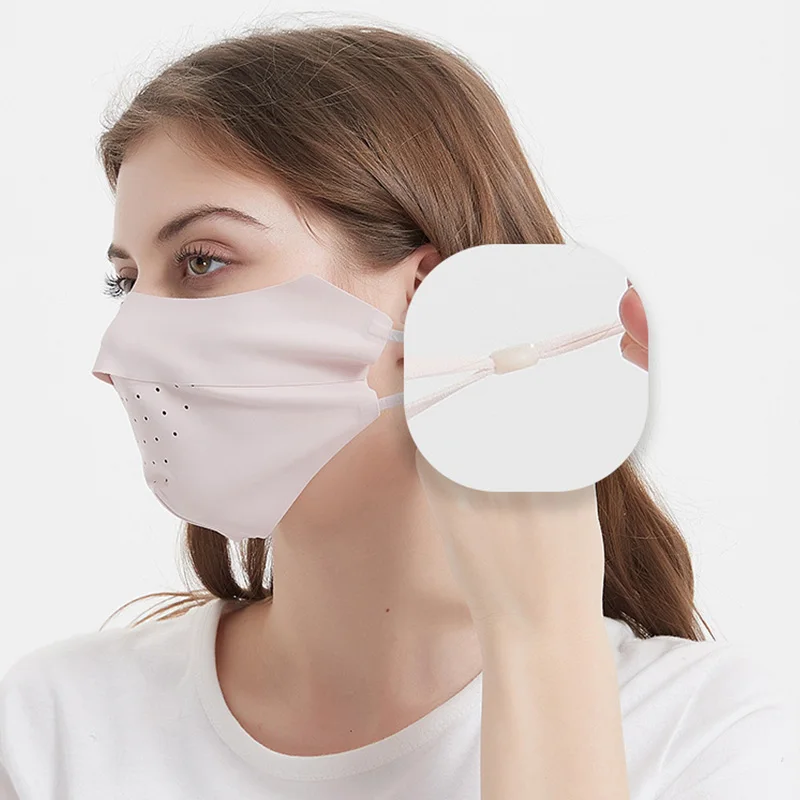 Ice Silk Sunscreen Mask Summer Breathable Anti-UV Cycling Face Cover Outdoor Hiking Driving Mask Adjustable Hanging Ear