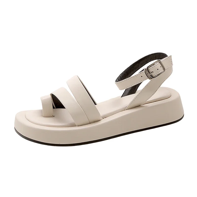 

Women's sandals in spring and summer 2022 new women's shoes Leather women's shoes Metal buckle Comfortable Ladies Sandals