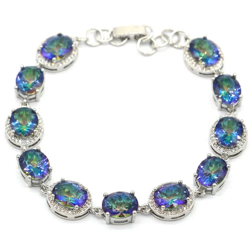 

925 SOLID STERLING SILVER BRACELET 17g Fire Rainbow Mystical Violet Topaz Green Peridot Pink Tourmaline Wedding bride