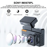 Dashcam 4K Mini Enregistreur Vidéo de Voiture avec GPS et Wi-Fi, Double Objectif 1080P, Caméra de Recul, Vision Nocturne, Boîte Noire, Surveillance de Stationnement 24h/24 2