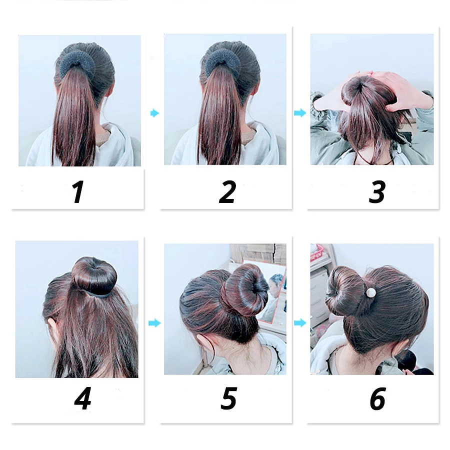 Girls Bun Filler Hair Hairstyle Tools Donut Hair Bun Maker Curly Hair Brown Black White Hair Bun Donut Silk Pro Hairdress Tools 4
