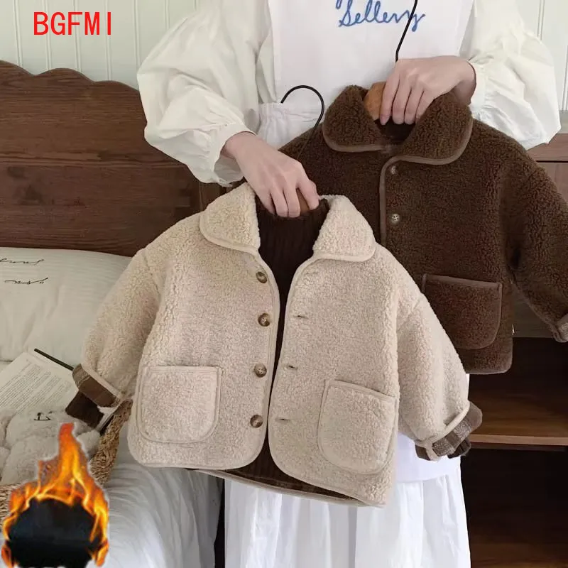 Girls Winter Coat High-quality Girls Velvet Thick Wool Single Breasted Coat Autumn/Winter Warm Lamb Wool Top
