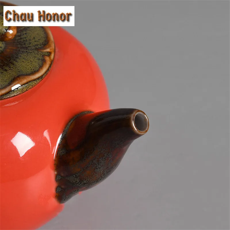 270ml Retro Handmade Persimmon Ceramic Teapot Vermilion Glaze Kung Fu Tea Personal Master Pots Customized Teaware Gift Packaging