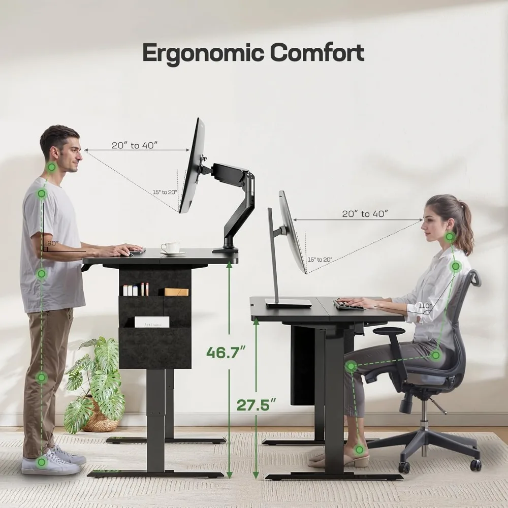 Adjustable Height, 55x24 Inch Electric Standing Desk with Storage Bag, Stand up Desk for Home Office Computer 2