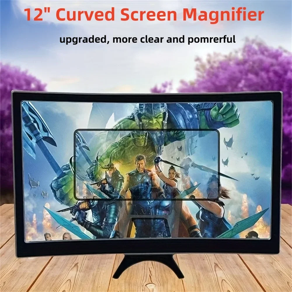 New 3D HD Magnifier 12 Inch Large Screen Amplifier Curved Screen Mobile Phone Screen Magnifier Smartphone Video Amplifier Holder