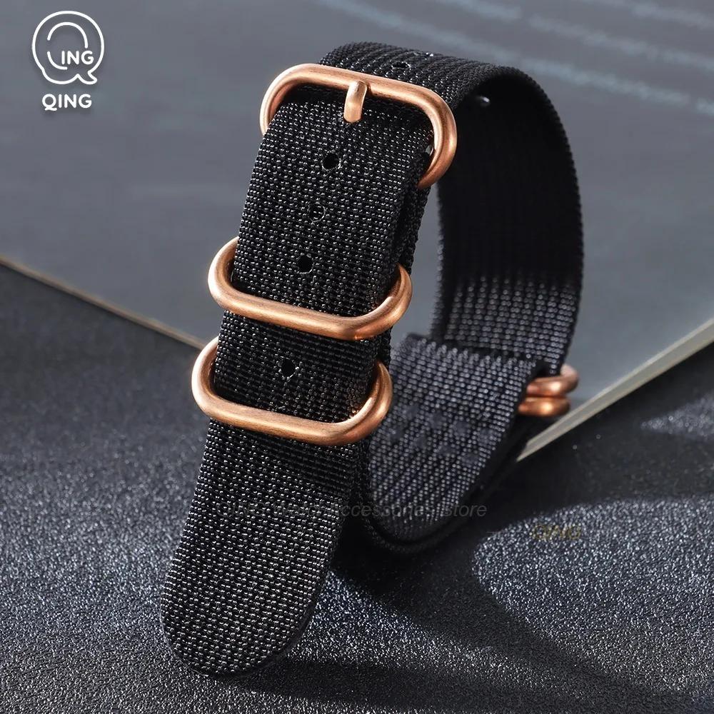 Rose Gold Buckle Woven Nylon Canvas Watch Band Strap Bracelet Accessories