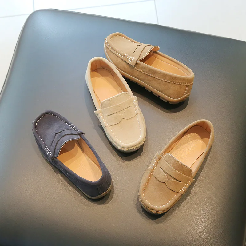 Boys Loafers Toddlers Kids Fashion Leather Shoes Slip-on Children Flats Classic Spring Autumn Flock Suede Fabric Moccasins Soft 2