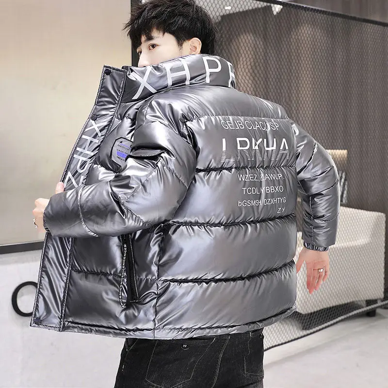 Stand-up Leather Thick Padded Jacket Men Plus Down Padded Jacket Trend Bright Faced Youth Padded Jacket Jacket