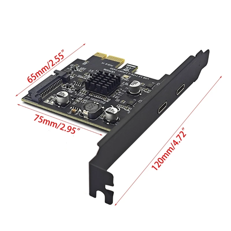 PCIe 1X 3.0 to USB C Adapters USB 3.2 Gen2 Double Type C Cards Adapters ASM3142 for Desktop PC Motherboards 10Gbps