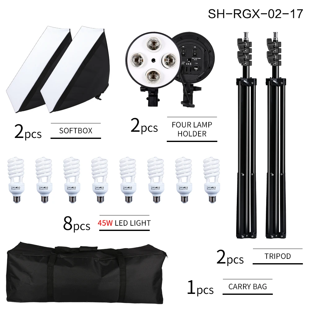 NEEWER Kit di Illuminazione Softbox Equivalente da 700 W, Confezione da 2 Lampadine CFL 5500 K