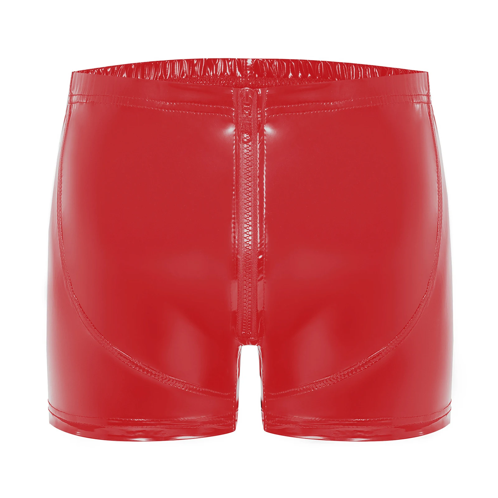 thumbnail image 1 of Lencería masculina, pantalones cortos de látex de charol, de entrepierna abierta, ropa interior tipo bóxer, cintura elástica, cremallera, botones, ropa de dormir, 1 of 5